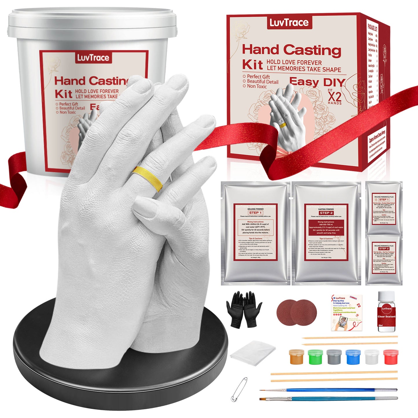 LUVTRACE Hand Casting Kit – Couples DIY Plaster Mold Kit with Base & Practice Kit, Romantic Keepsake Gift for Anniversary, Wedding, Birthday, Valentine’s Day, for Boyfriend Girlfriend